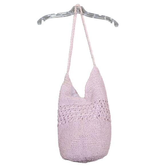 Lavender Crochet Knit Shoulder Bag Boho Hobo Tote Purse Handmade Medium - Picture 2 of 10